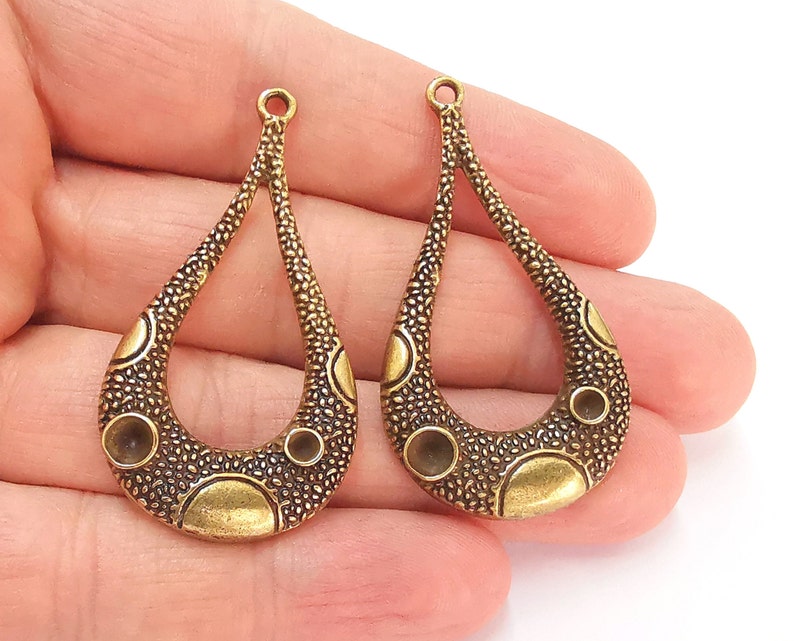 2 Drop charms Antique bronze plated charms (49x27mm) G25028