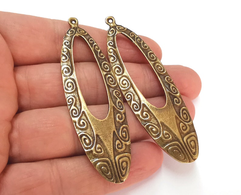 2 Swirl oval charms Antique bronze plated charms (73x23mm) G25029