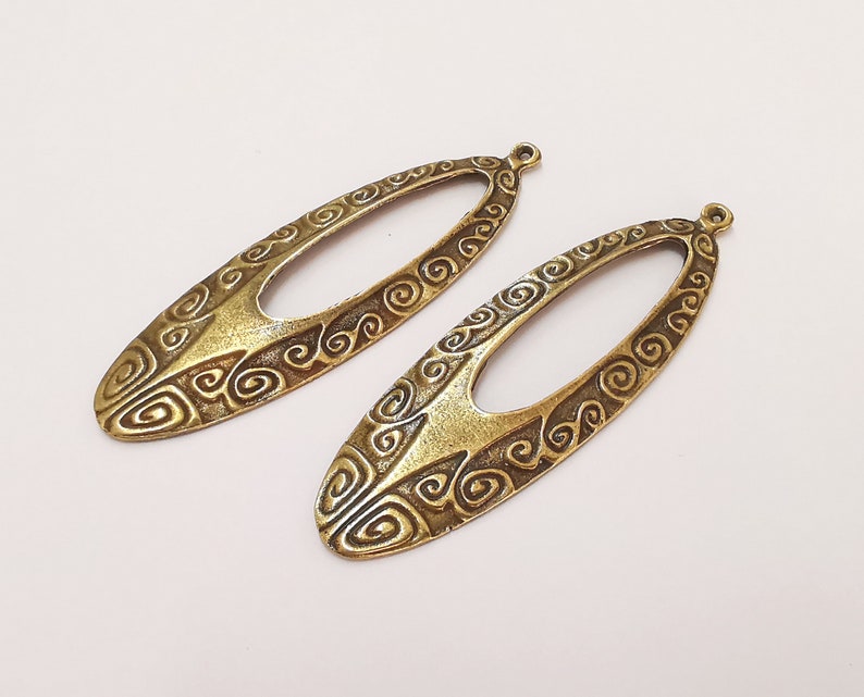 2 Swirl oval charms Antique bronze plated charms (73x23mm) G25029