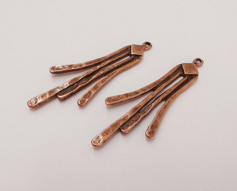 2 Hammered charms Antique copper plated charms (69x27mm) G25040