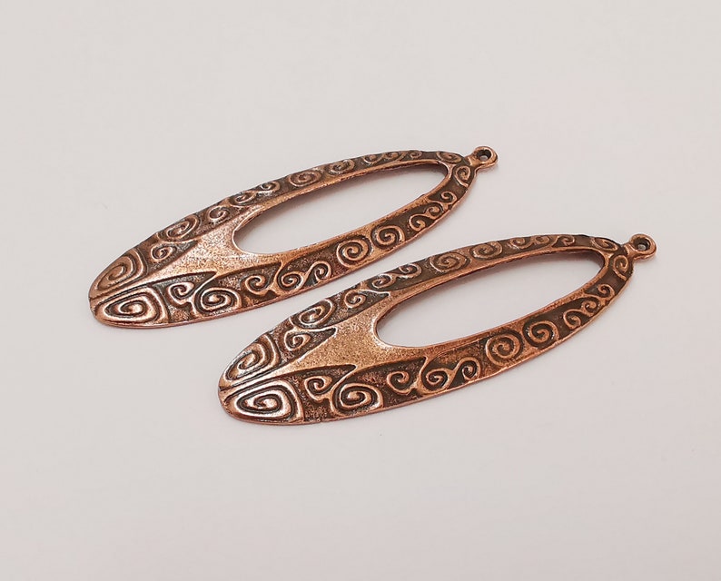 2 Swirl oval charms Antique copper plated charms (73x23mm) G25041