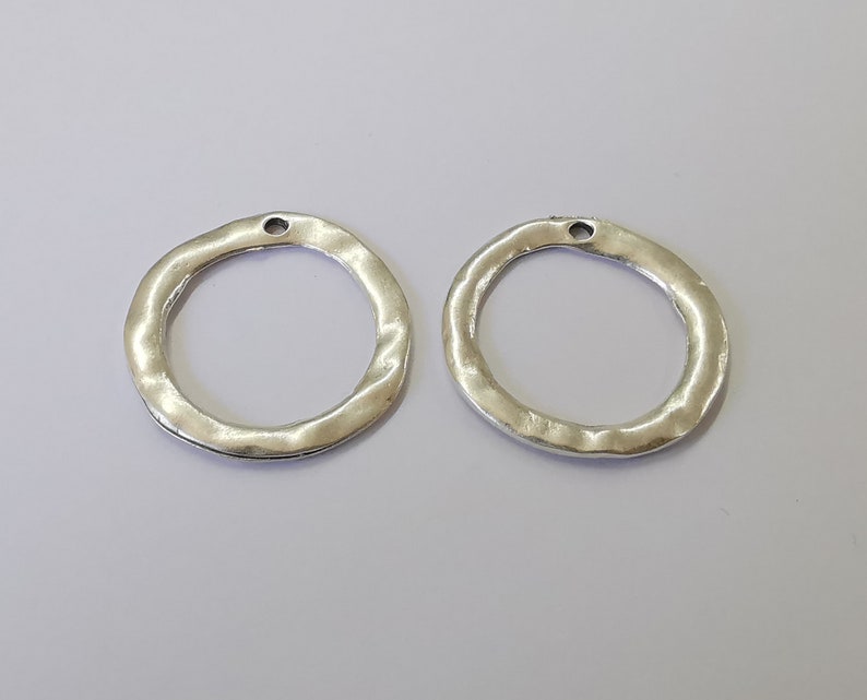 2 Circle charms Antique silver plated charms (34mm) G25046