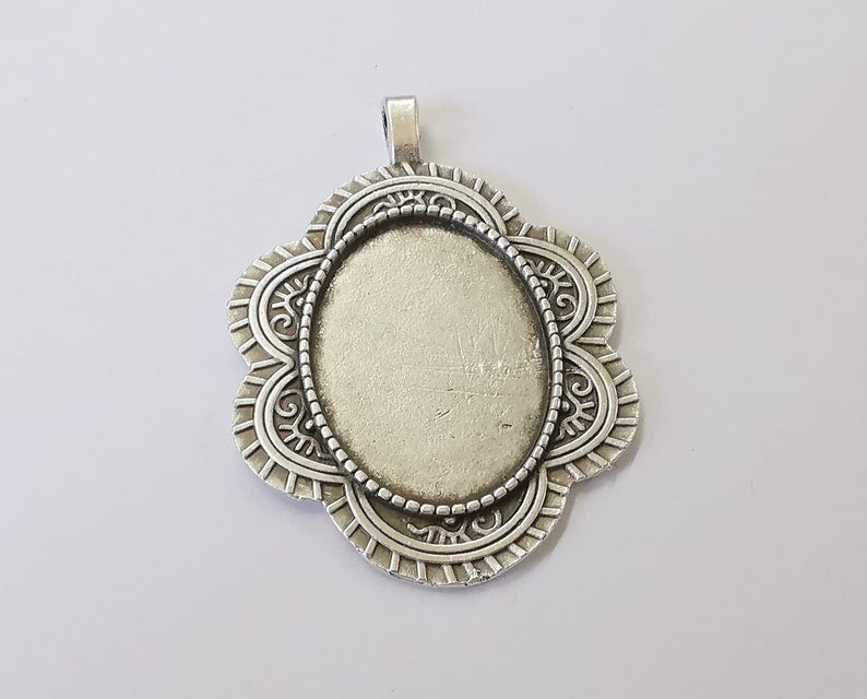 Cloud oval frame pendant base blank Antique silver plated pendant (59x41mm) G25049