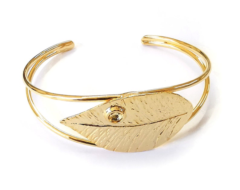 Veined leaf bracelet base blanks Cuff blanks Adjustable bracelet Shiny Gold Plated Brass (5mm Blanks ) G25056
