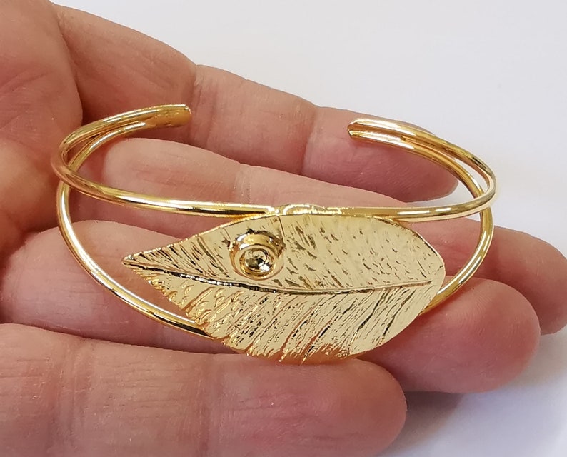 Veined leaf bracelet base blanks Cuff blanks Adjustable bracelet Shiny Gold Plated Brass (5mm Blanks ) G25056