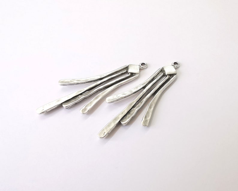 2 Silver charms Antique silver plated charms (69x27mm) G24933