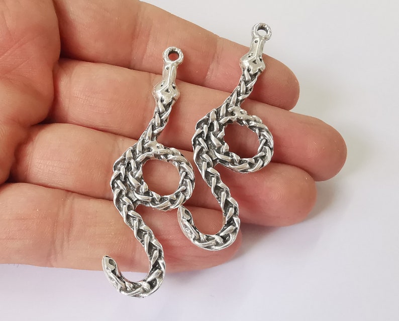 2 Snake Charms Antique Silver Plated Charms (68x21mm) G25076