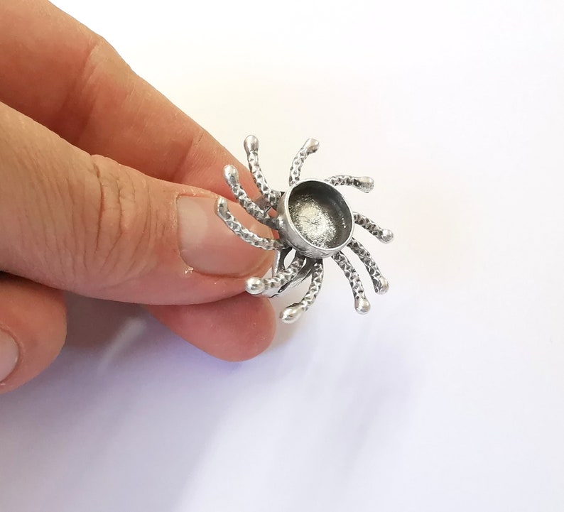 Sun Ring Blank Setting Textured Base Bezel inlay Ring Backs Glass abochon Mounting Adjustable Antique Silver Plated (12mm blank ) G24942