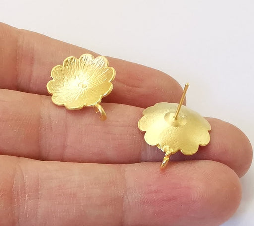 Flower Earring Stud Base Gold Plated Brass Earring 1 pair (23x18mm) G24943