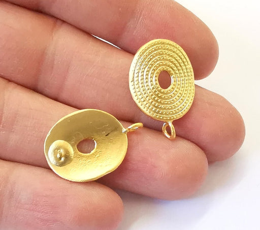 Curved Round Earring Stud Base Gold Plated Brass Earring 1 pair (25x17mm) G24949