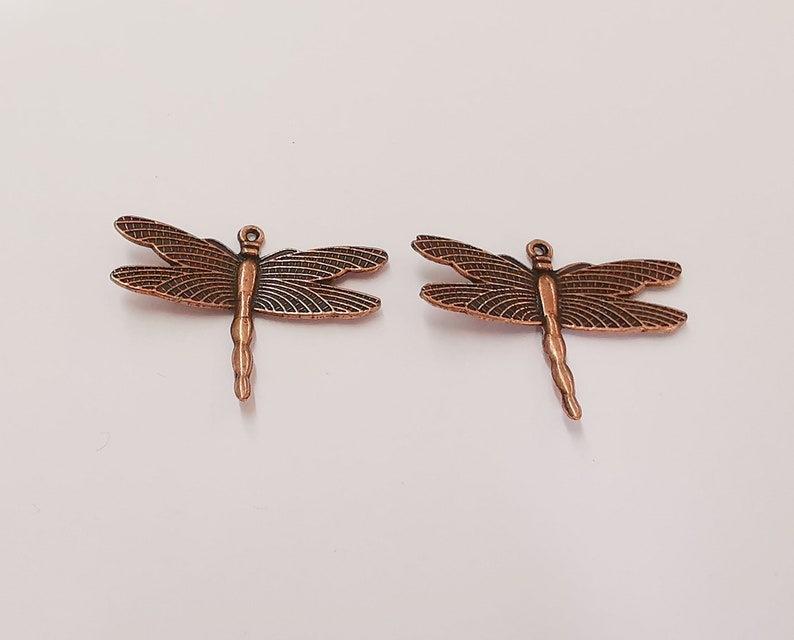 4 Dragonfly charms Antique copper plated charms (34x26mm) G25095