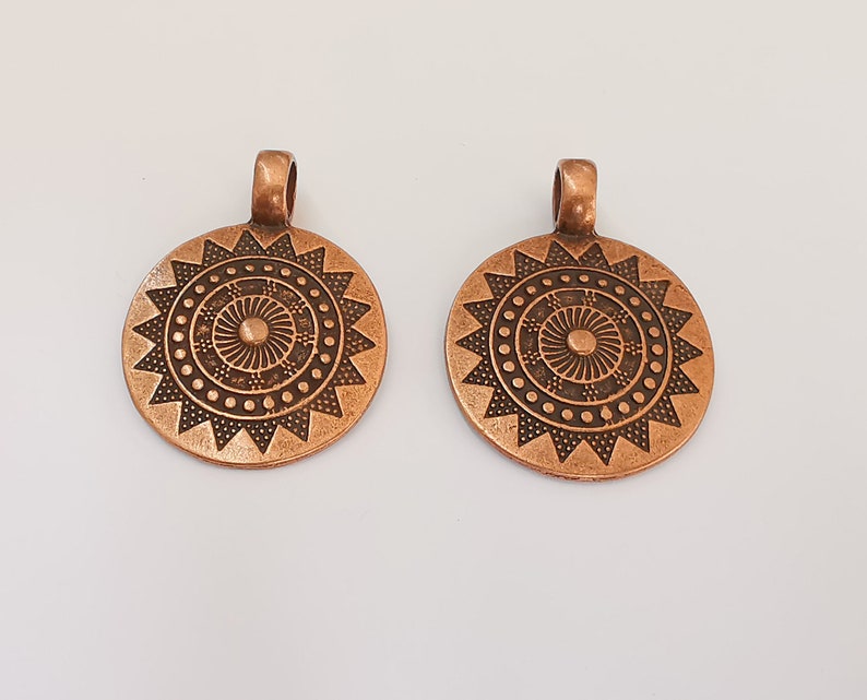 2 Ethnic circle pendant Antique copper plated pendant (38x28 mm ) G25099
