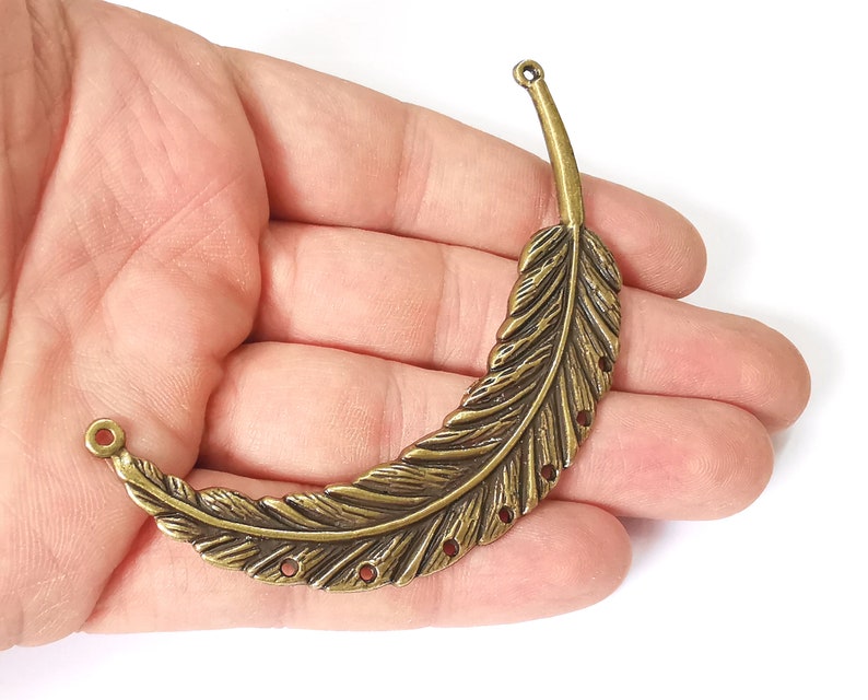 Feather pendant connector Antique bronze plated pendant (92mm) G25107