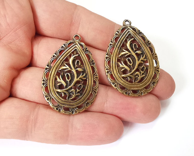 2 Drop branch charms Antique bronze plated charms (43x29mm) G25112
