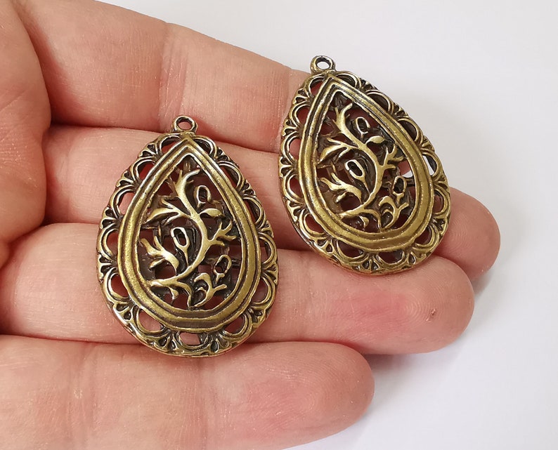 2 Drop branch charms Antique bronze plated charms (43x29mm) G25112