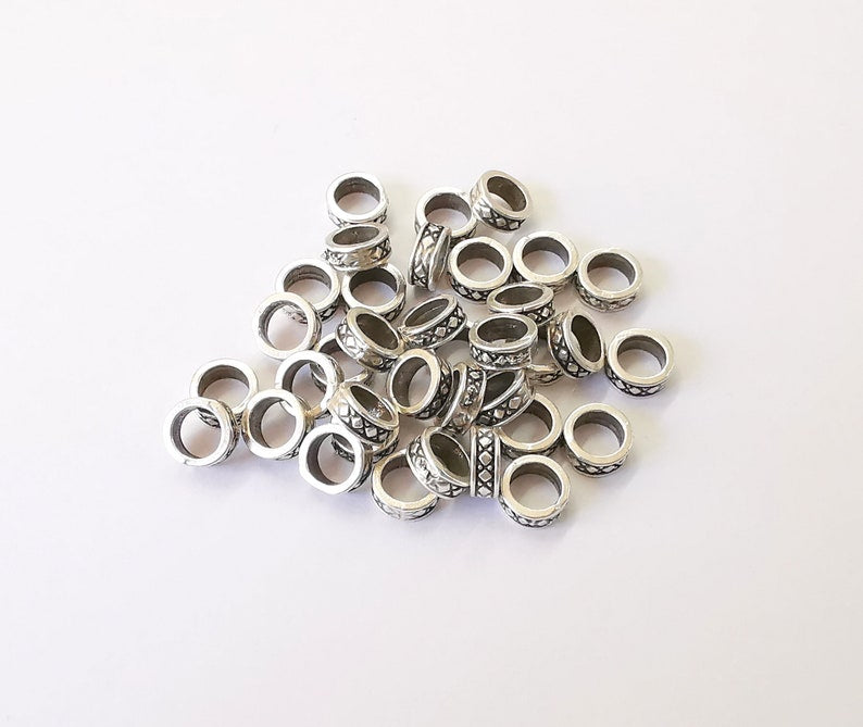 20 Antique Silver Rondelle Beads (7mm) Antique Silver Plated Beads G24960