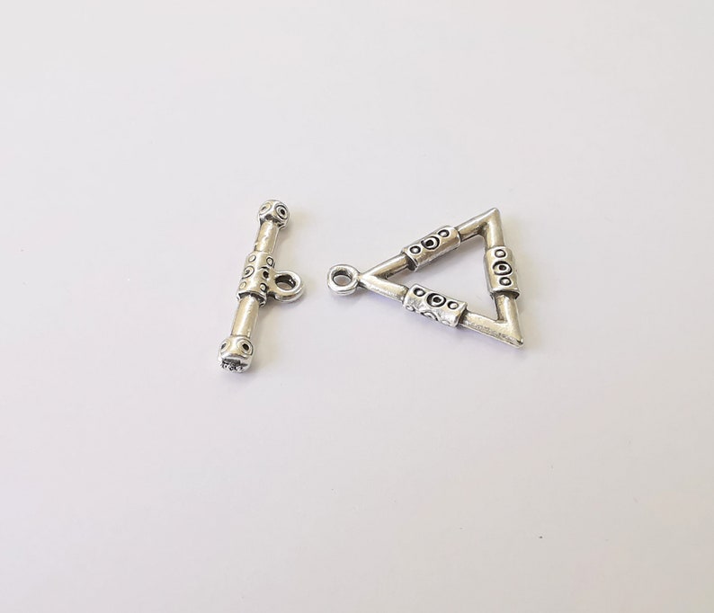 Triangle Toggle Clasps 4 Sets Antique Silver Plated Toggle Clasp Findings 22x21mm+26x7mm G24961