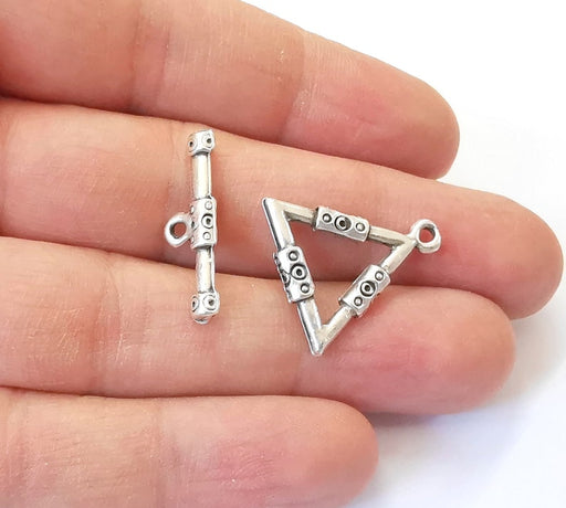 Triangle Toggle Clasps 4 Sets Antique Silver Plated Toggle Clasp Findings 22x21mm+26x7mm G24961