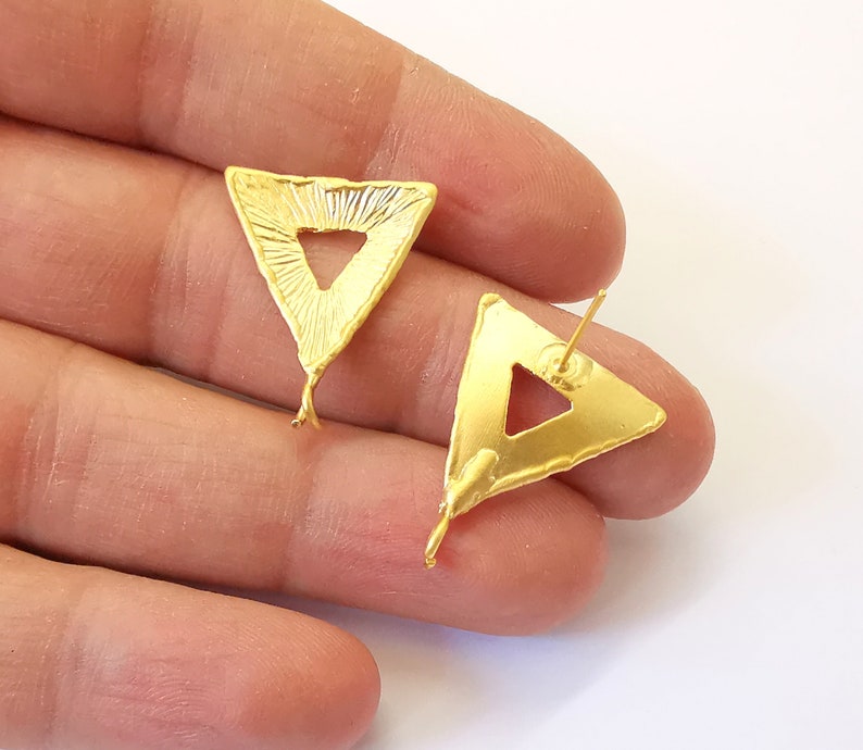 Triangle Earring Stud Base Gold Plated Brass Earring 1 pair (25x21mm) G24967