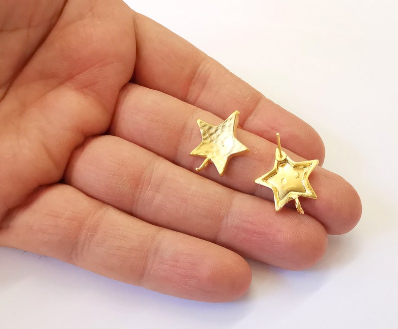 Star Earring Stud Base Gold Plated Brass Earring 1 pair (21x17mm) G24968