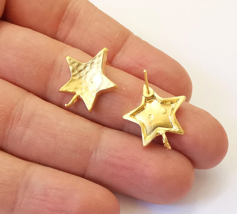 Star Earring Stud Base Gold Plated Brass Earring 1 pair (21x17mm) G24968