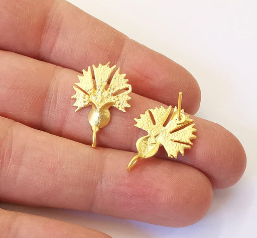Carnation Earring Stud Base Gold Plated Brass Earring 1 pair (24x16mm) G24973