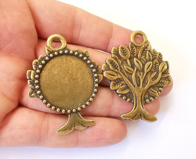 Tree Frame Pendant Blank Antique Bronze Plated Pendant (53x42mm) (30mm Blank Size) G24971