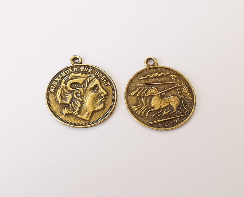4 Coin charm Double sided Antique bronze plated charm (26x23mm) G25123