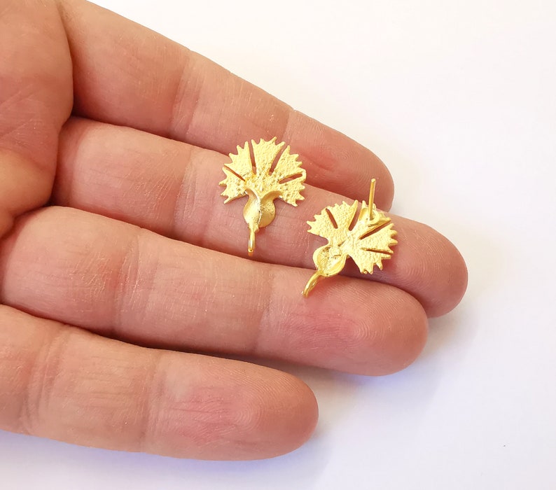 Carnation Earring Stud Base Gold Plated Brass Earring 1 pair (24x16mm) G24973