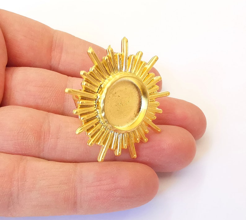 Sun Ring Blank Setting Textured Base Bezel inlay Ring Backs Glass Cabochon Mounting Adjustable Gold Plated (16mm bezel ) G24983