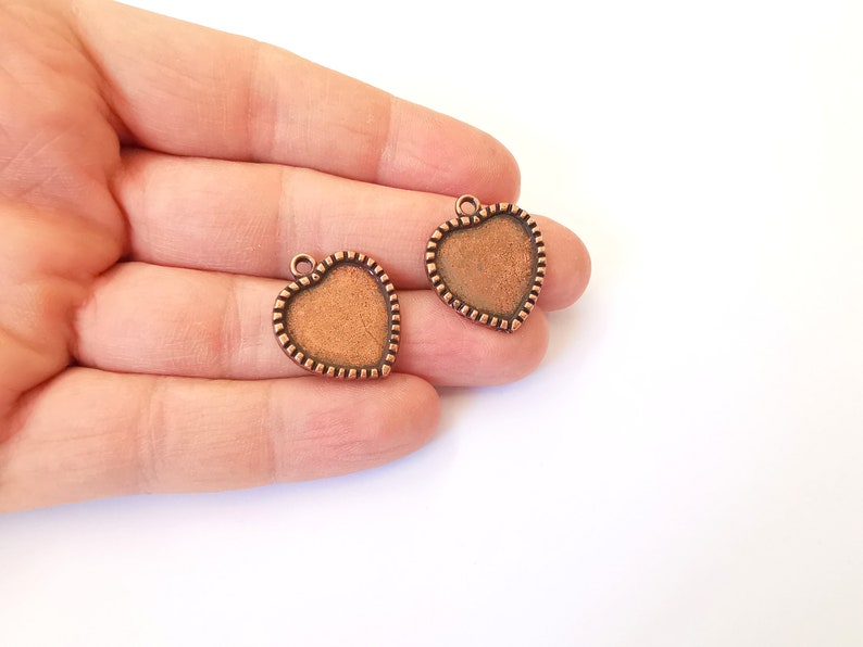 4 Heart Charms Blank Bezel Resin Bezel Mosaic Mountings Copper Plated Charms (25x22mm)( 18x18mm Bezel Inner Size) G24984
