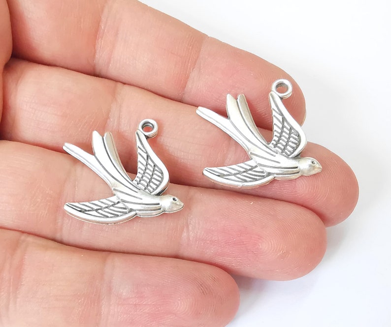 4 Bird Charms Antique Silver Plated Charms (29x27mm) G25152