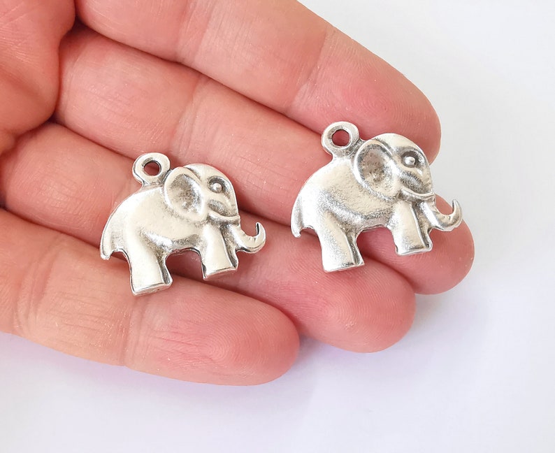 2 Elephant Charm Silver Charms Antique Silver Plated Metal (28x25mm) G25154