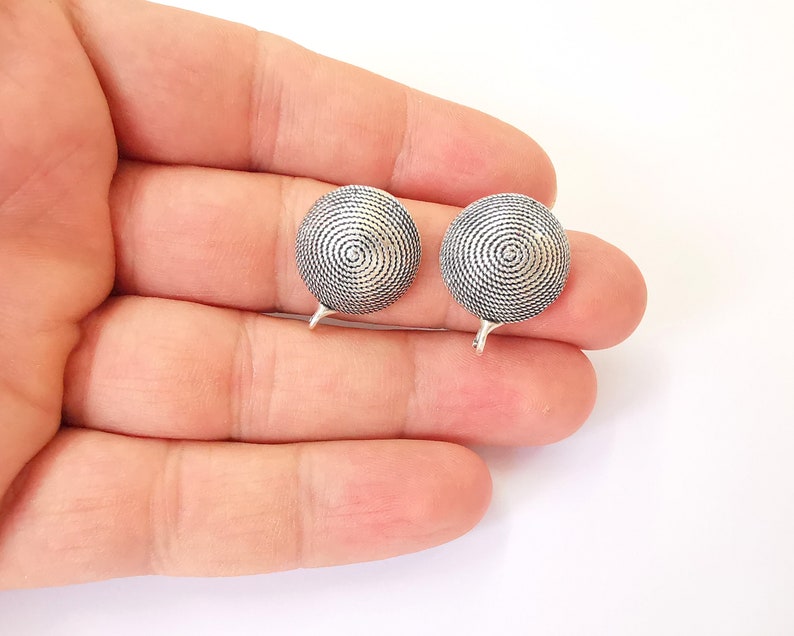 Cube Dome Earring Stud Base Earring Posts Earring Back Antique Silver Plated Brass Earring 1 pair (23x18mm) G25174