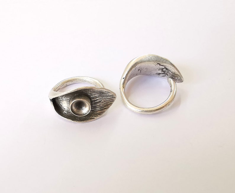 Silver Ring Blank Base Bezel Settings Cabochon Base Mountings Adjustable (8mm Blank) , Antique Silver Plated Brass G25176