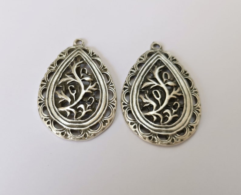 2 Drop branch charms Antique silver plated charms (43x29mm) G25198