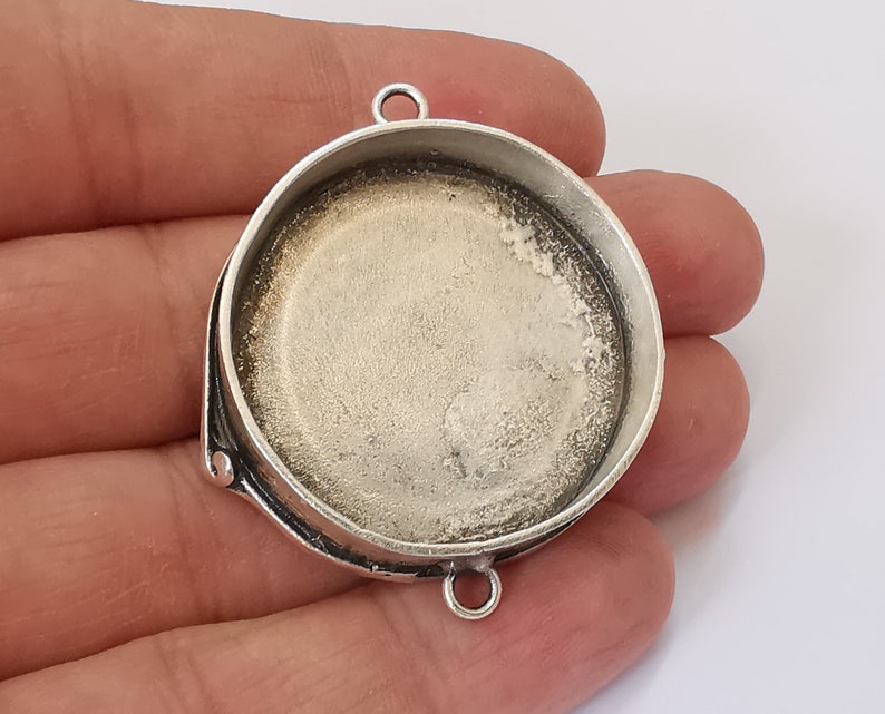 Round connector pendant blank base bezel Antique silver plated brass Mountings 46x41 mm (34mm blank) G25202