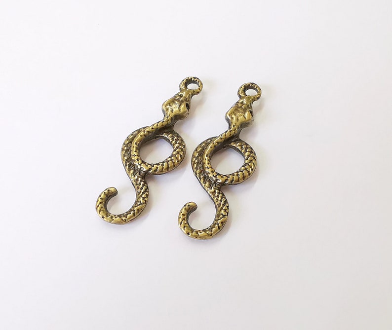 2 Snake Charms Antique Bronze Plated Charms (47x16mm) G25207