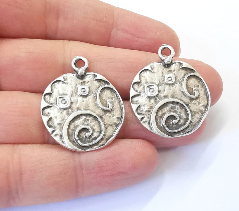 2 Round Dangle Charms Antique Silver Plated Charms (32x26mm) G25001