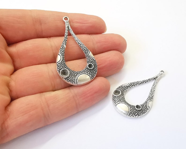 2 Teardrop Dangle Charms Antique Silver Plated Charms (49x27mm) G25000