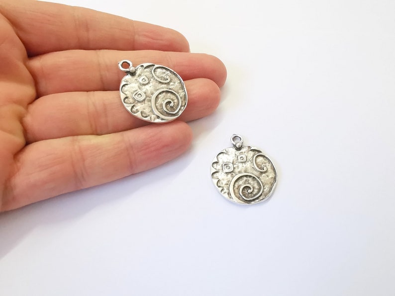 2 Round Dangle Charms Antique Silver Plated Charms (32x26mm) G25001