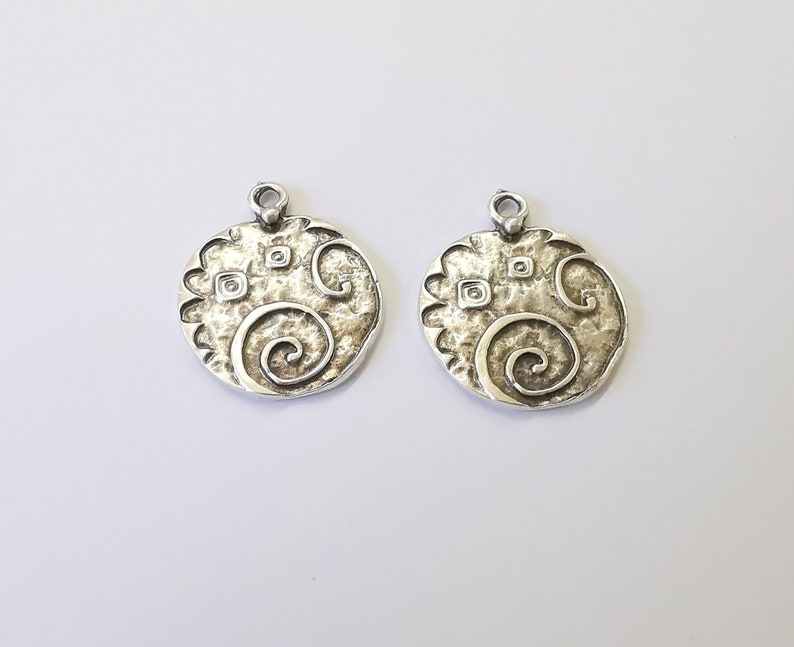 2 Round Dangle Charms Antique Silver Plated Charms (32x26mm) G25001