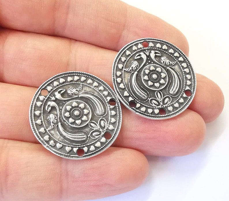 2 Ethnic Charms Connector Charms Antique Silver Plated Charms (28mm) G25005