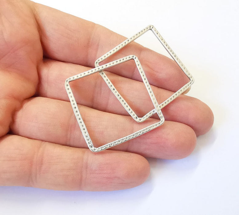 4 Square Connector Findings Antique Silver Plated Geometric Findings (34mm) G25012