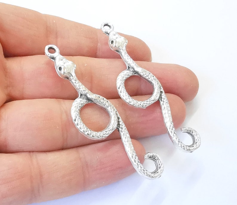 2 Snake Charms Antique Silver Plated Charms (65x18mm) G25016