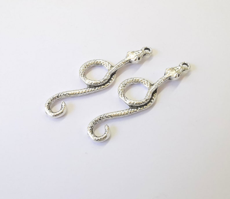 2 Snake Charms Antique Silver Plated Charms (65x18mm) G25016