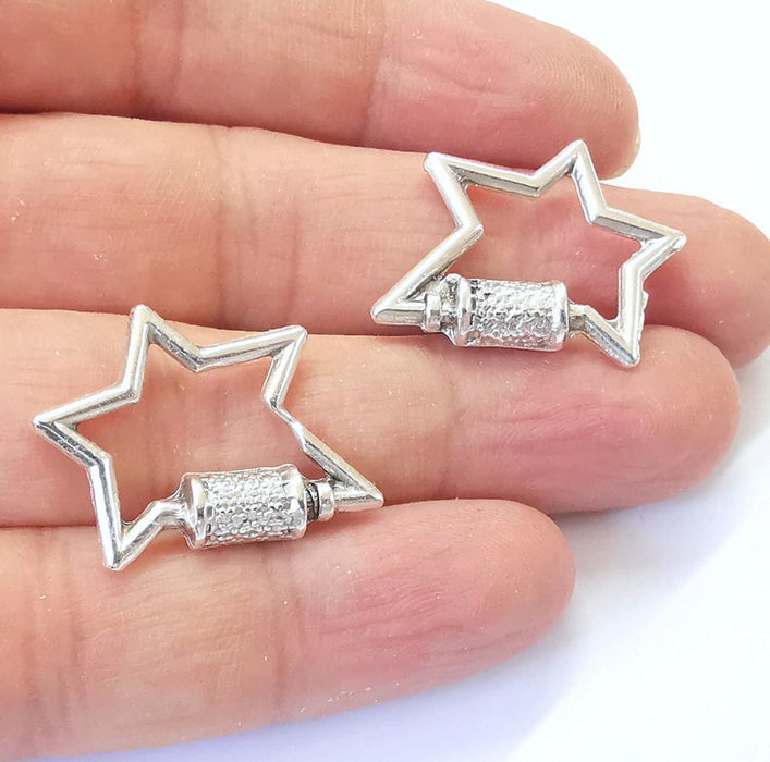 2 Star Charm Antique Silver Plated Charm (24x21mm) G25017