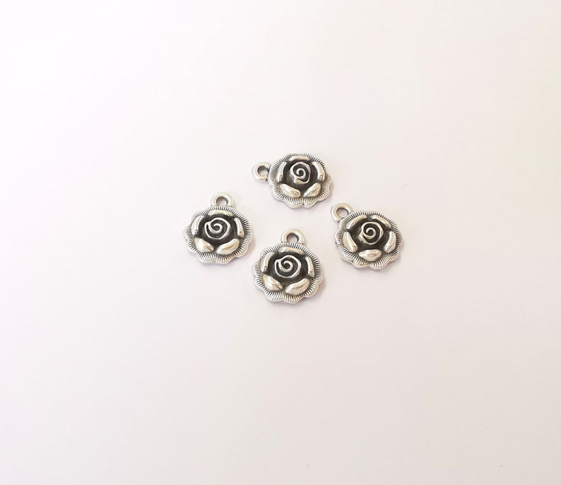 10 Silver Rose Charms Antique Silver Plated Charms (17x13mm) G25238