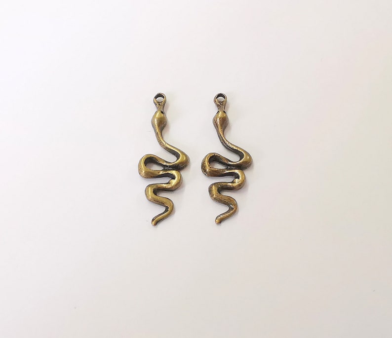 2 Snake Charms Antique Bronze Plated Charms (37x13mm) G25239