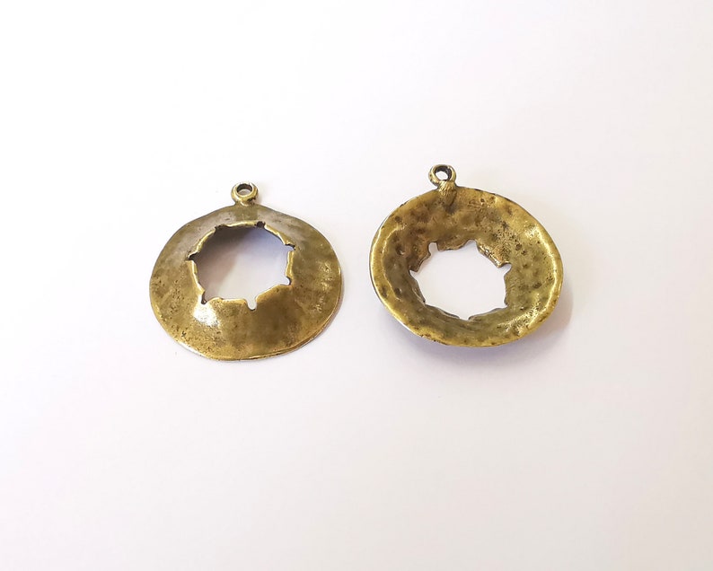 2 Hollow Round Charms Antique Bronze Plated Charms (38x33mm) G25241